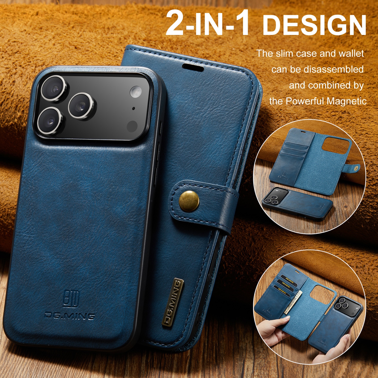 iPhone 17 Pro Max Lommeboketui med avtakbart deksel, Blue