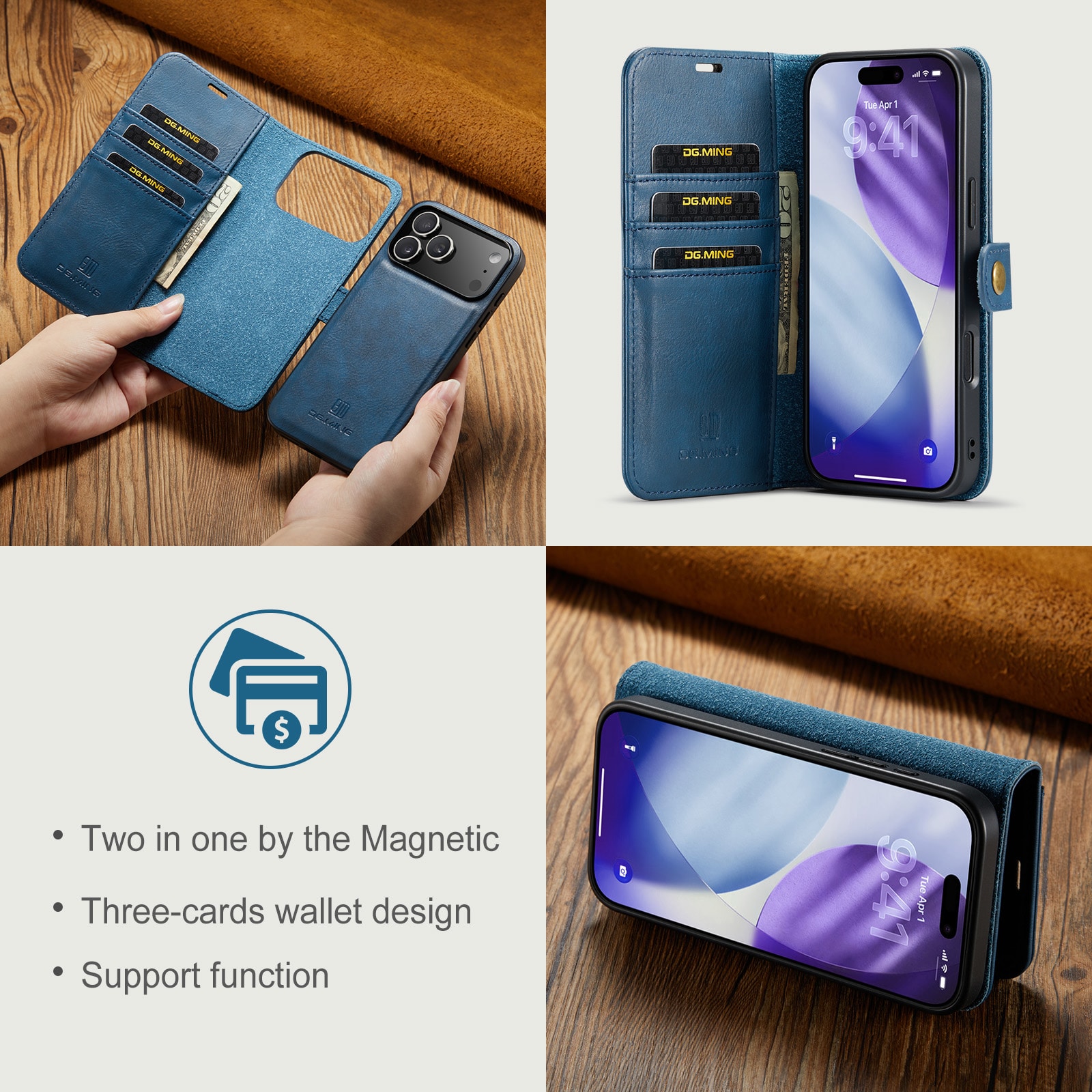 iPhone 17 Pro Max Lommeboketui med avtakbart deksel, Blue