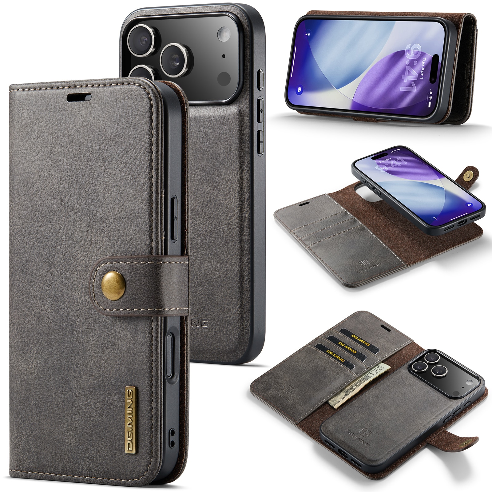 iPhone 17 Pro Max Lommeboketui med avtakbart deksel, Brown
