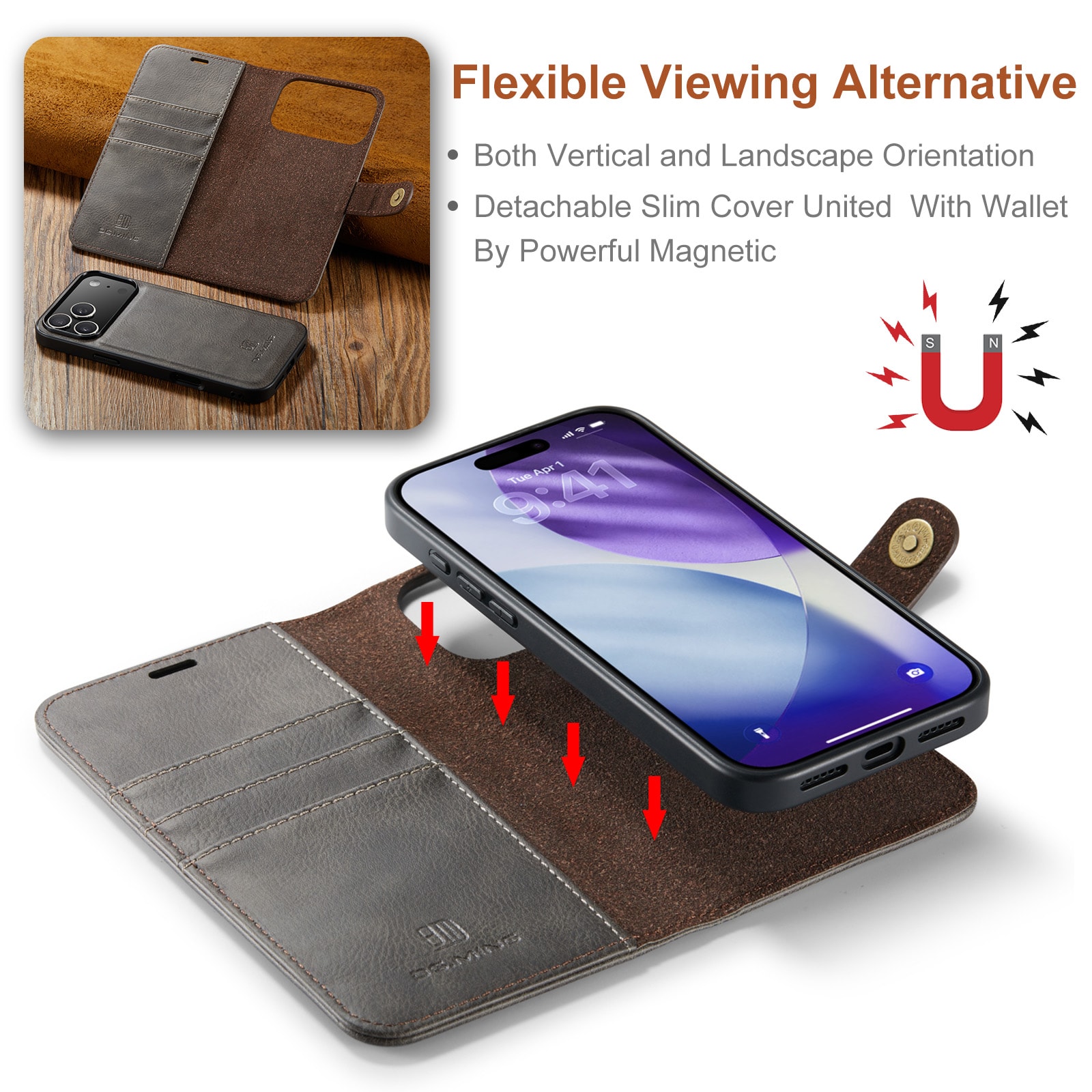 iPhone 17 Pro Max Lommeboketui med avtakbart deksel, Brown