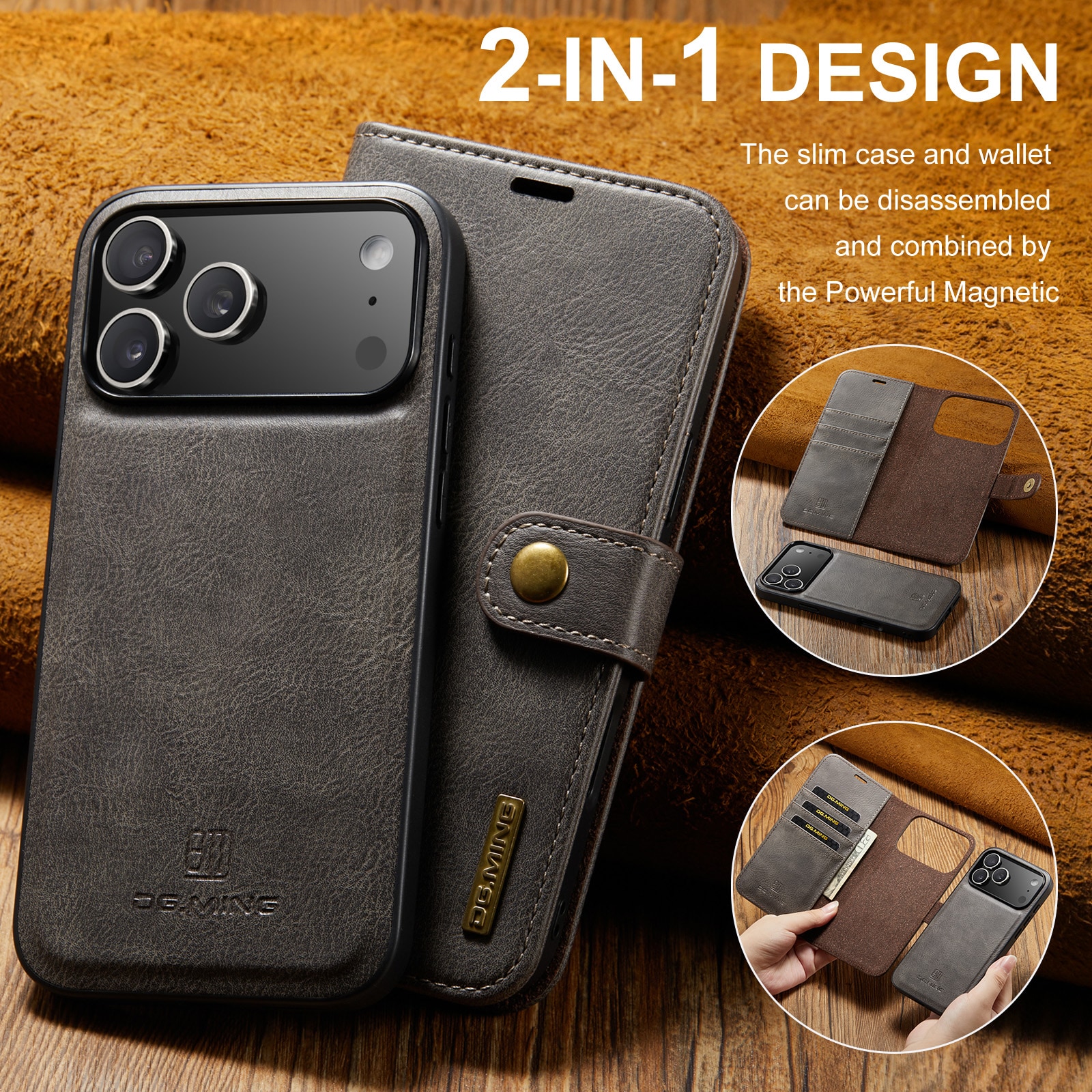 iPhone 17 Pro Max Lommeboketui med avtakbart deksel, Brown
