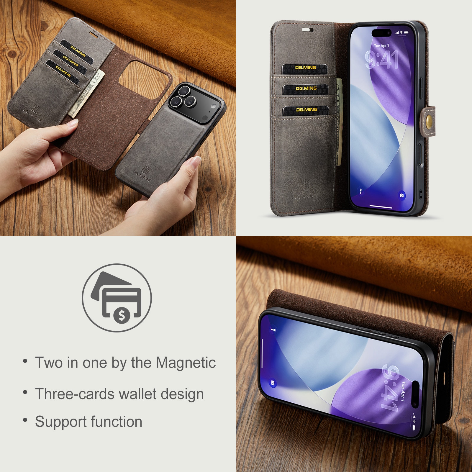iPhone 17 Pro Max Lommeboketui med avtakbart deksel, Brown