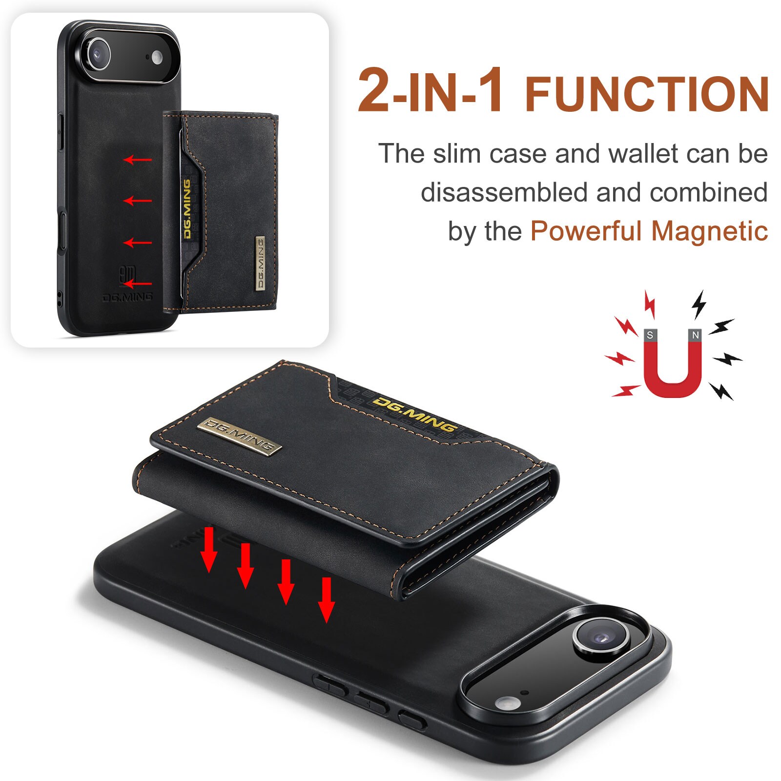 iPhone 17 Air Deksel med avtakbar lommebok, Svart