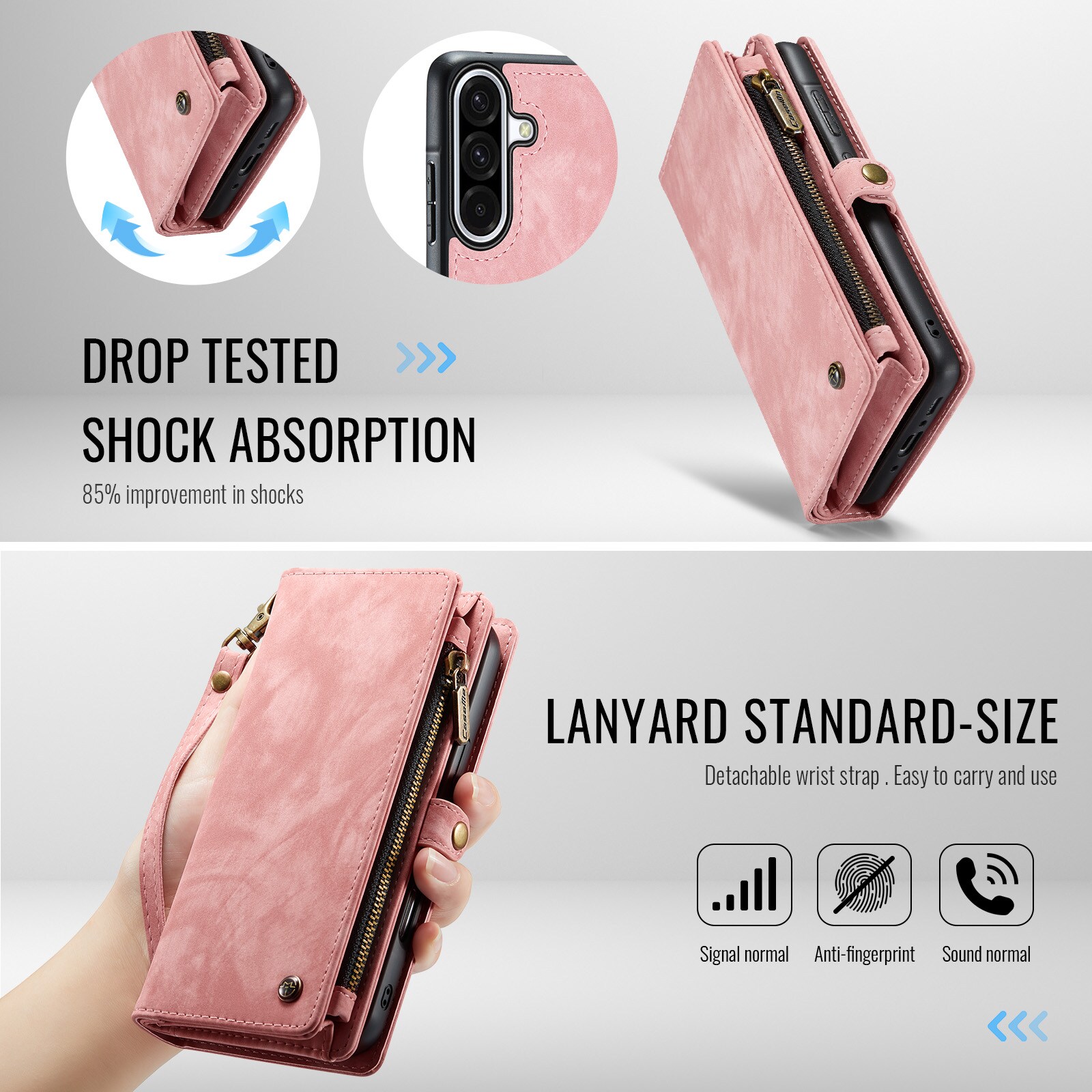 Samsung Galaxy A17 Romslig lommeboketui med mange kortlommer, Rosa