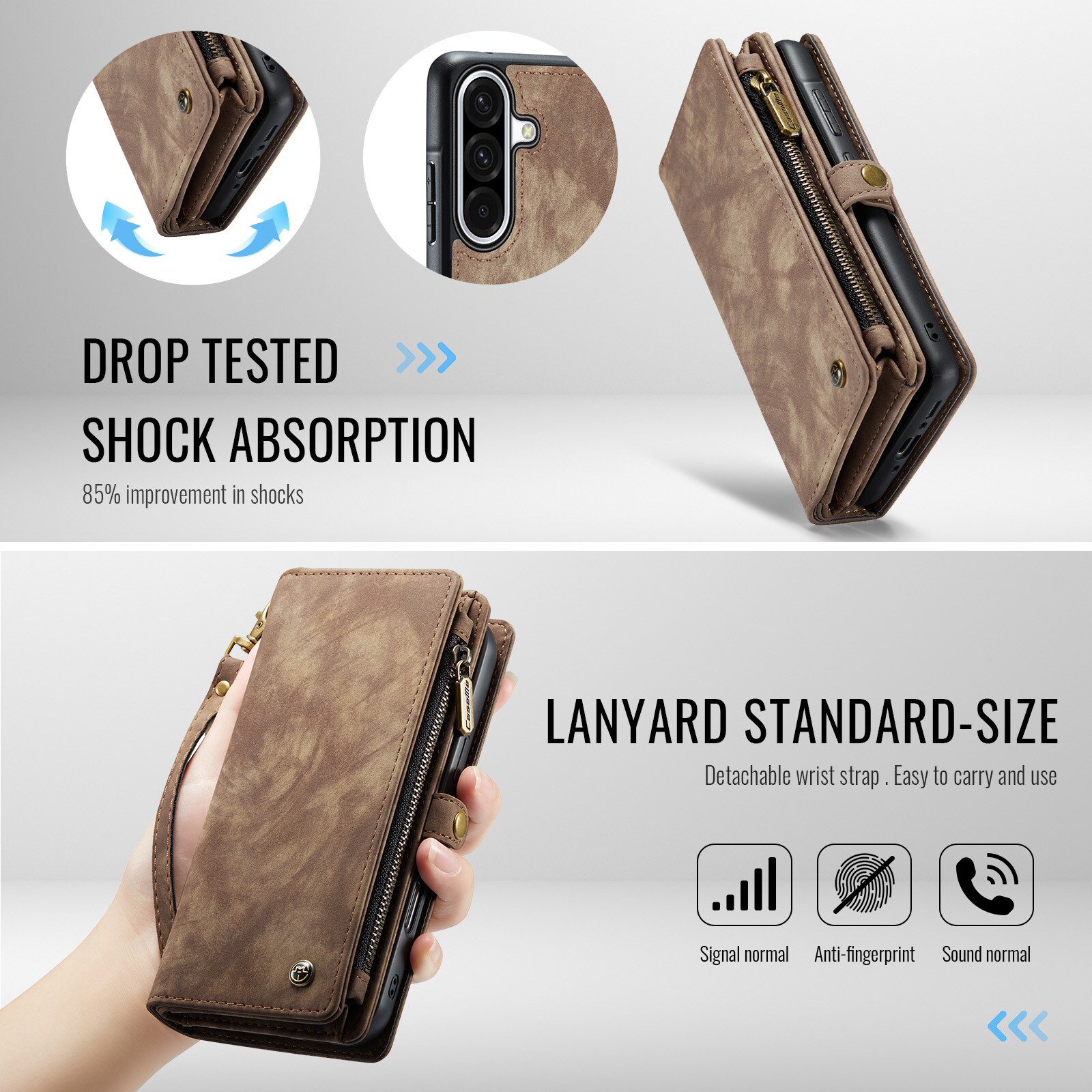 Samsung Galaxy A17 Romslig lommeboketui med mange kortlommer, Brun