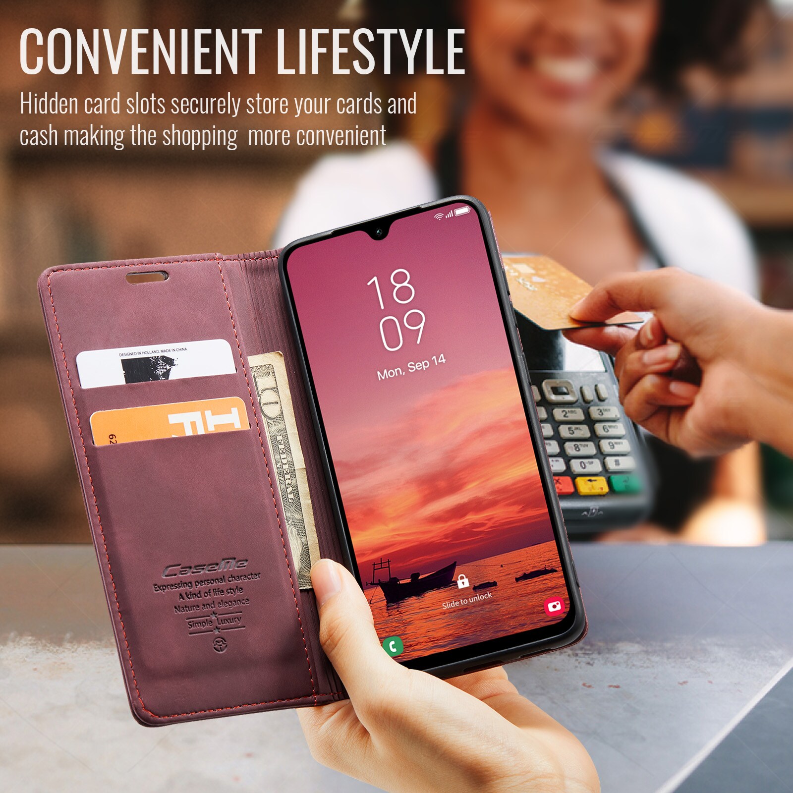 Samsung Galaxy A17 Slankt lommeboketui, Rød