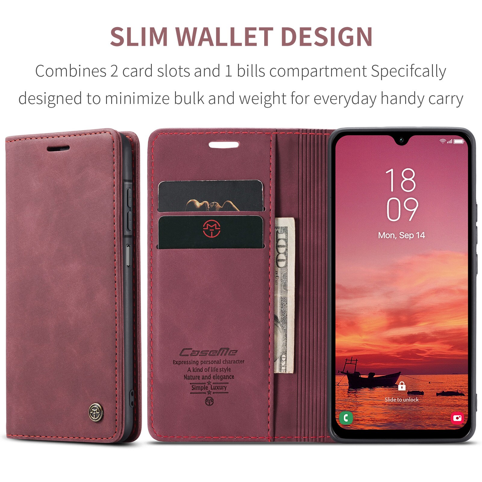 Samsung Galaxy A17 Slankt lommeboketui, Rød