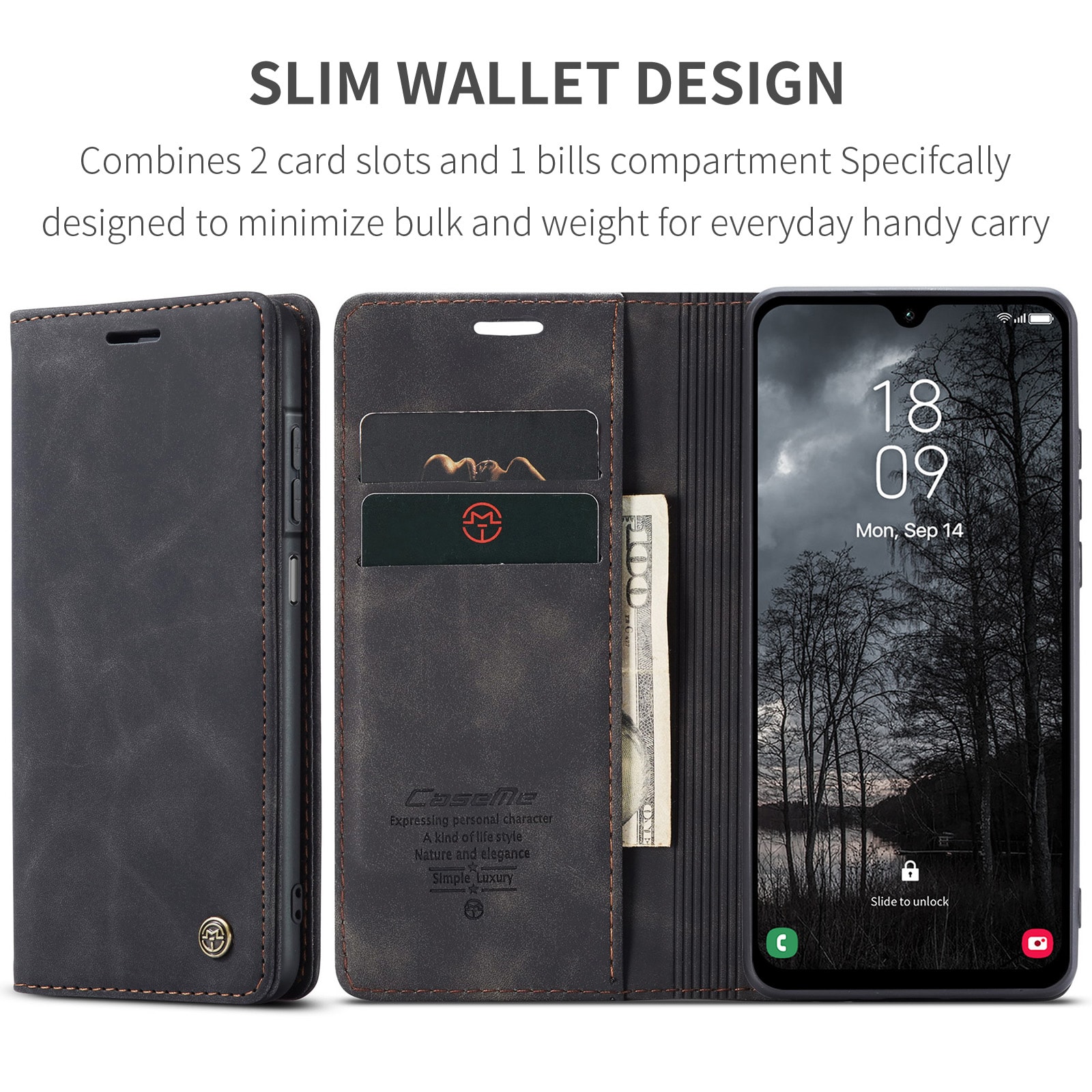 Samsung Galaxy A17 Slankt lommeboketui, Svart