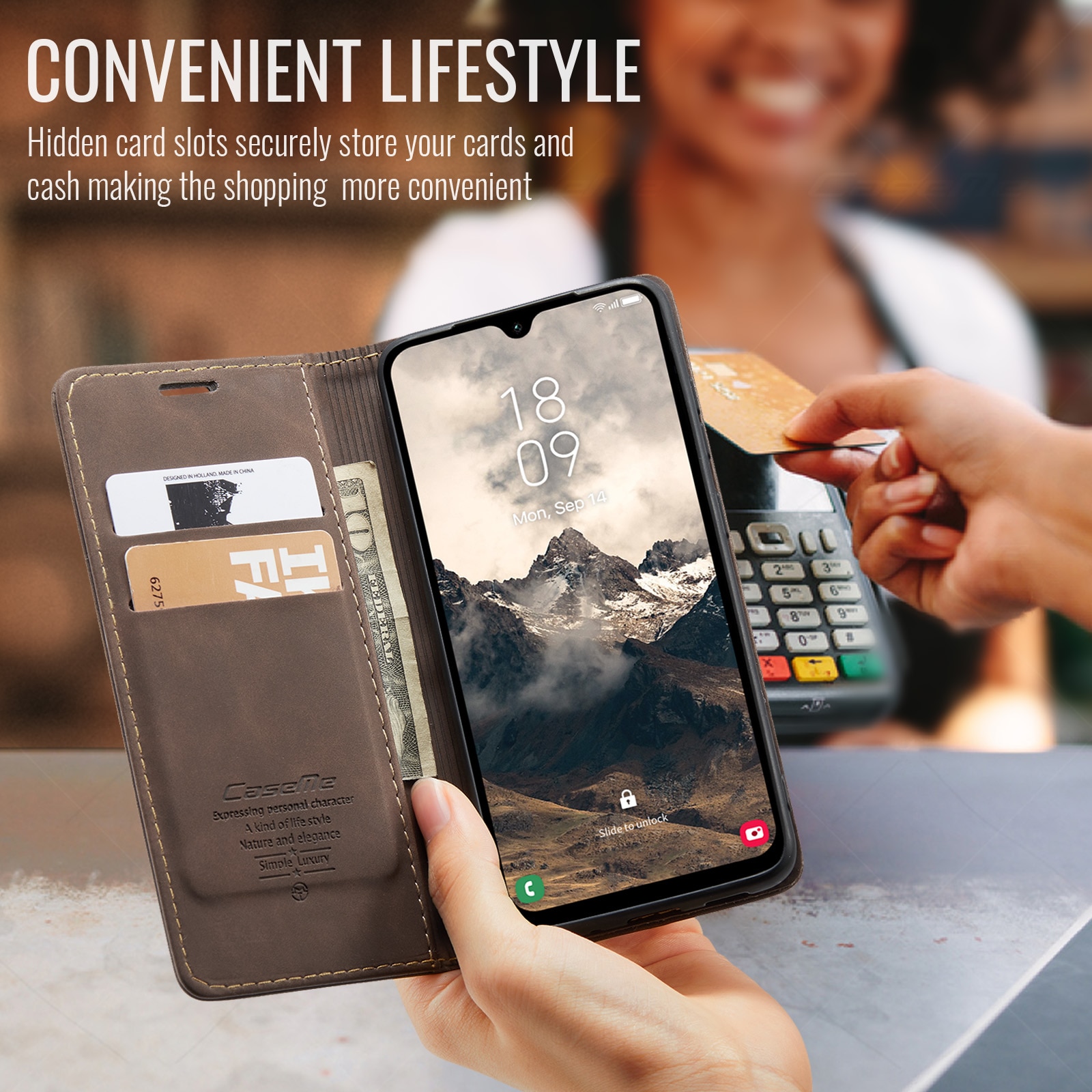 Samsung Galaxy A17 Slankt lommeboketui, Brun