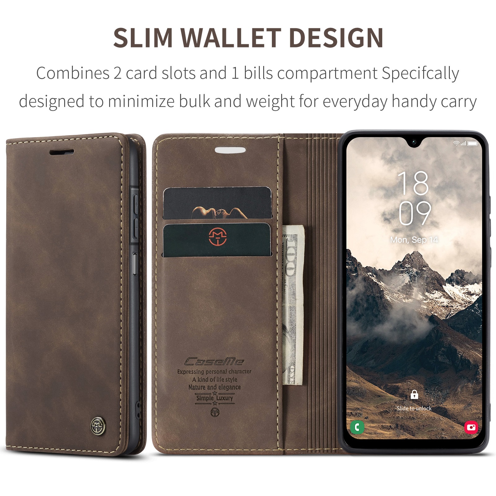 Samsung Galaxy A17 Slankt lommeboketui, Brun