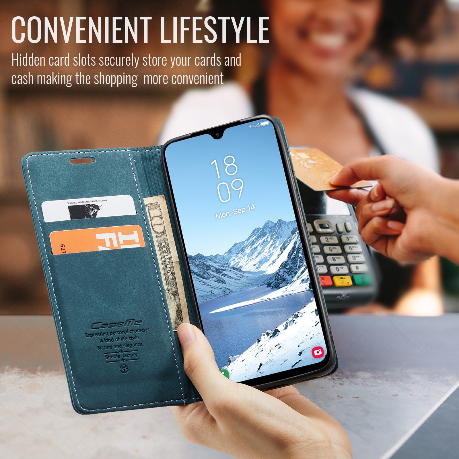 Samsung Galaxy A17 Slankt lommeboketui, Blå