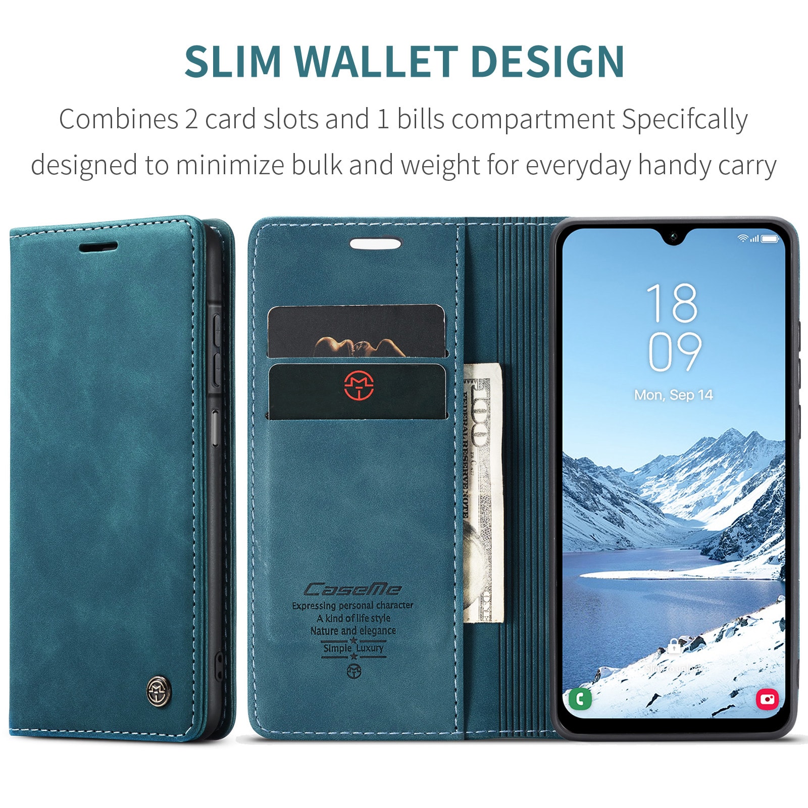 Samsung Galaxy A17 Slankt lommeboketui, Blå