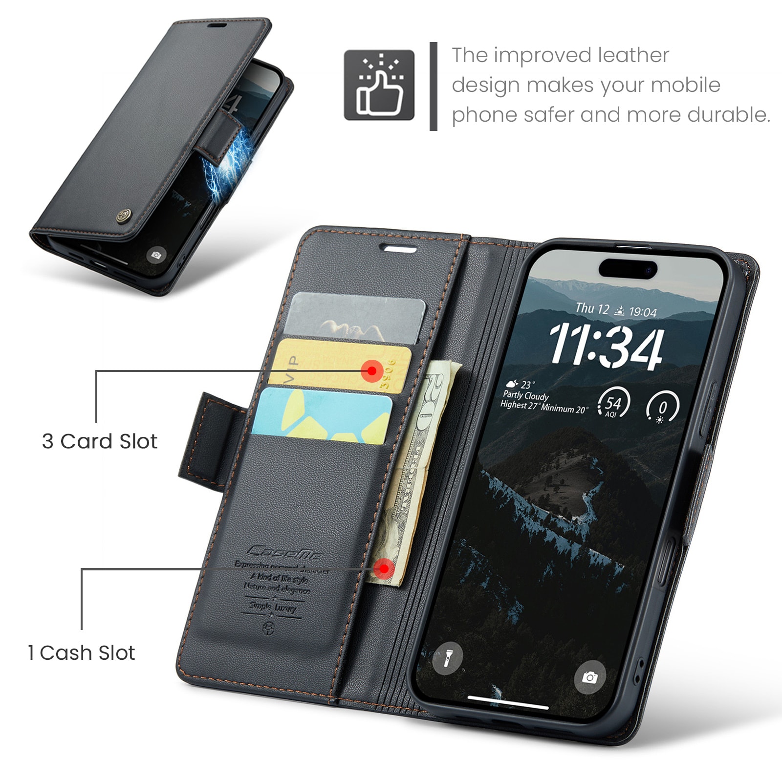 iPhone 17 Pro Max Slankt RFID-lommeboketui, Svart