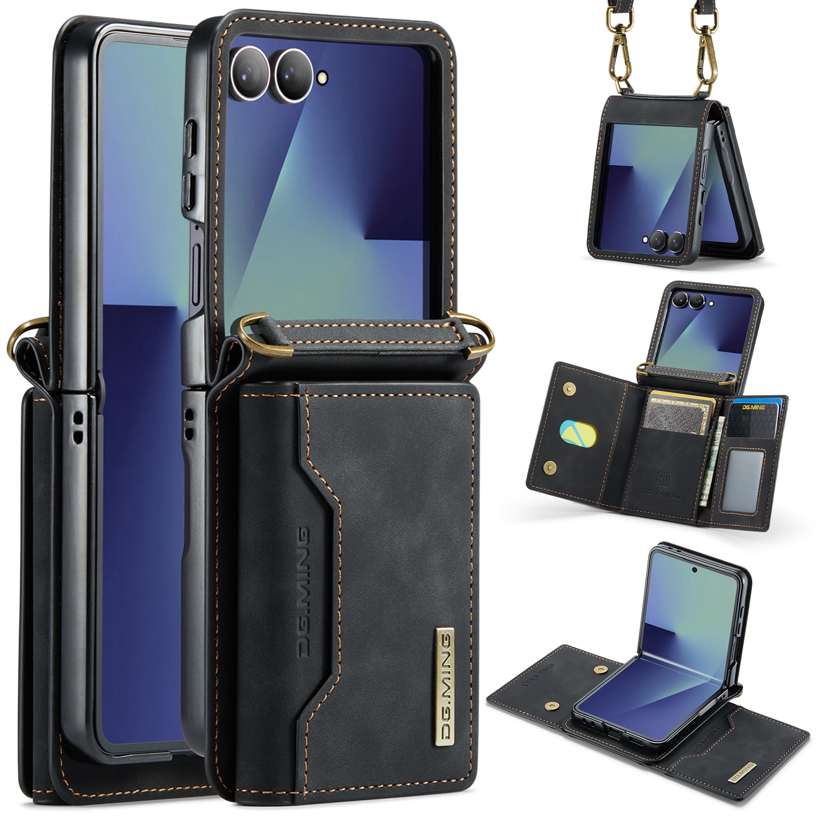Samsung Galaxy Z Flip 7 Deksel med innebygd lommebok, Svart