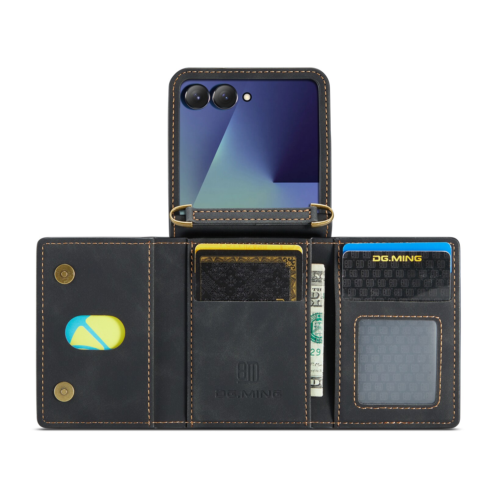 Samsung Galaxy Z Flip 7 Deksel med innebygd lommebok, Svart