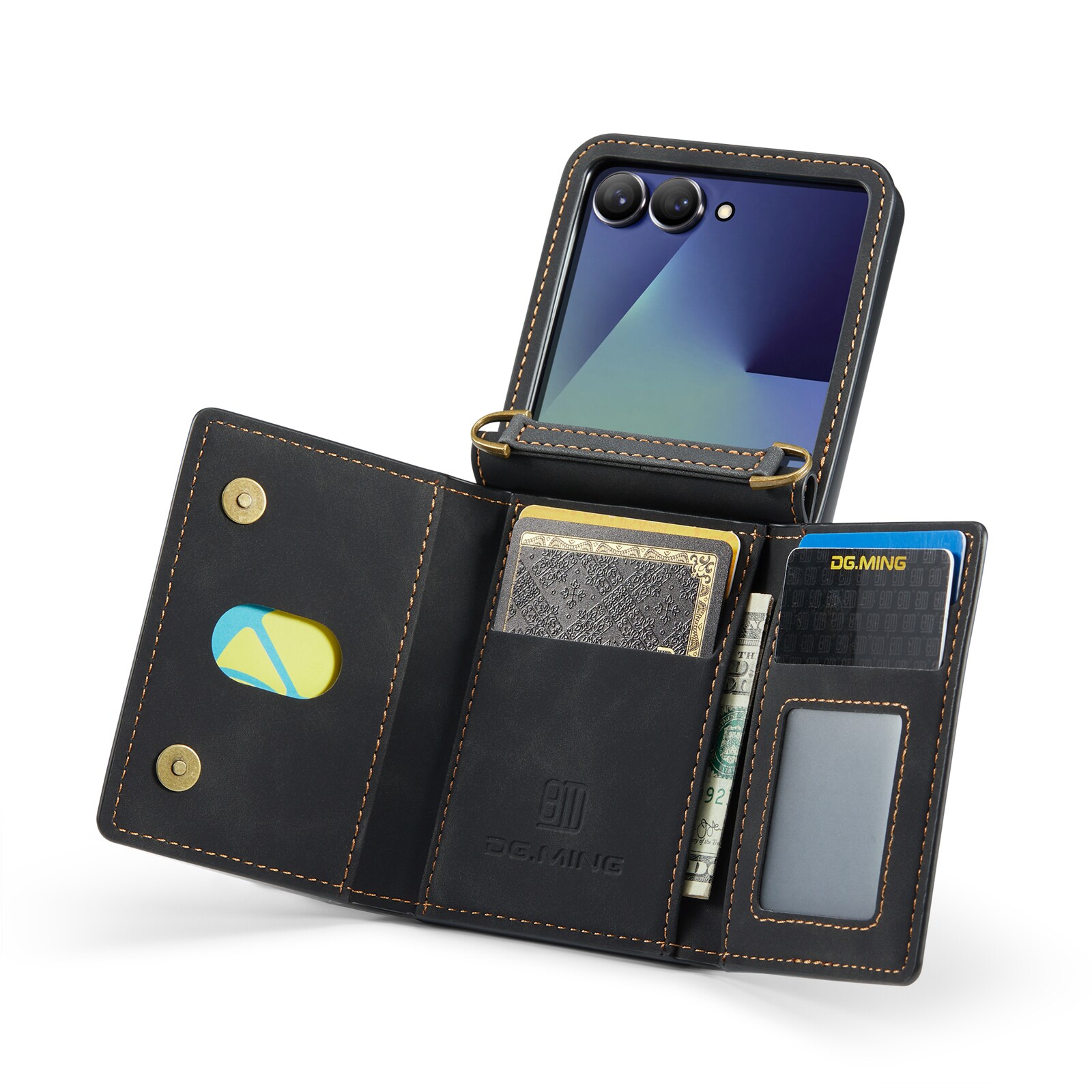 Samsung Galaxy Z Flip 7 Deksel med innebygd lommebok, Svart