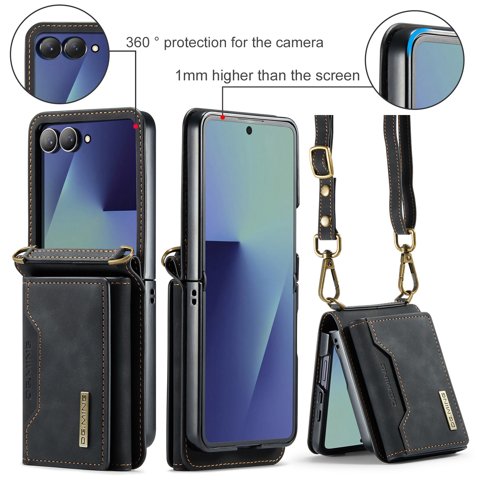 Samsung Galaxy Z Flip 7 Deksel med innebygd lommebok, Svart