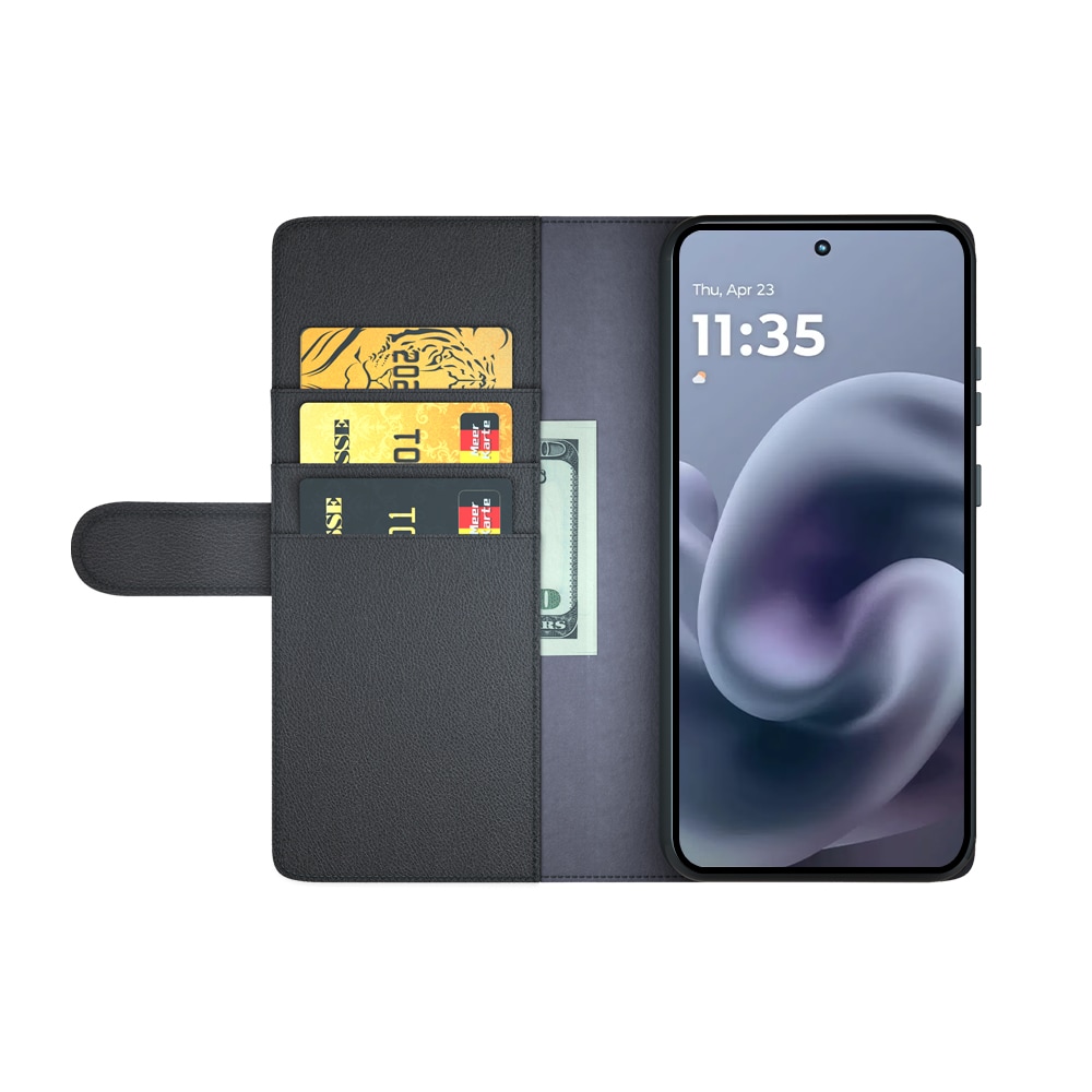 Motorola Moto G86 Lommeboketui i ekte skinn, Svart