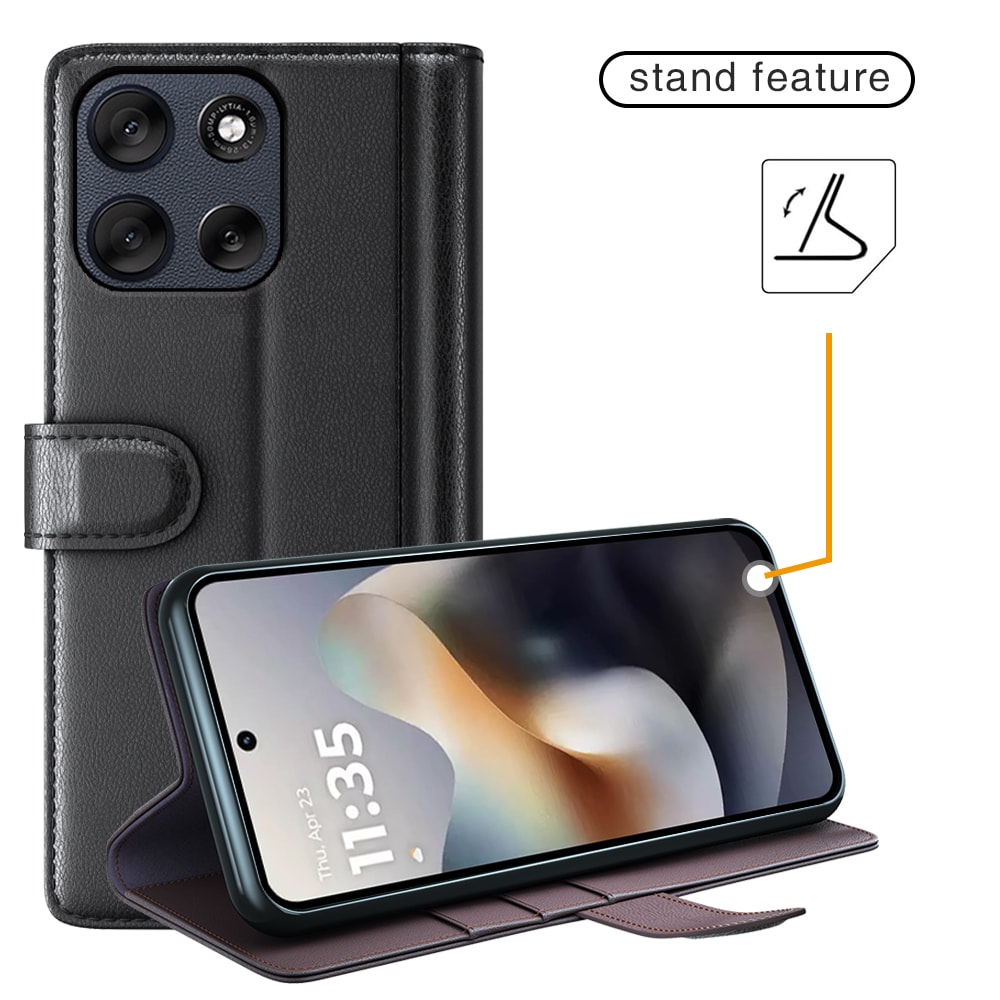 Motorola Moto G56 Lommeboketui i ekte skinn, Svart