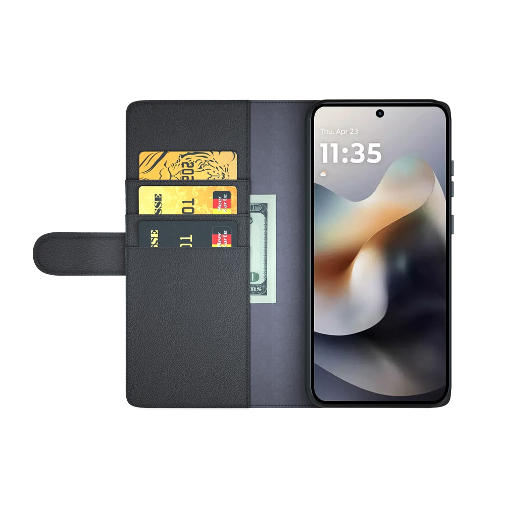 Motorola Moto G56 Lommeboketui i ekte skinn, Svart