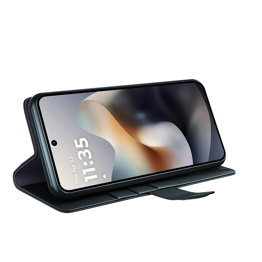 Motorola Moto G56 Lommeboketui i ekte skinn, Svart