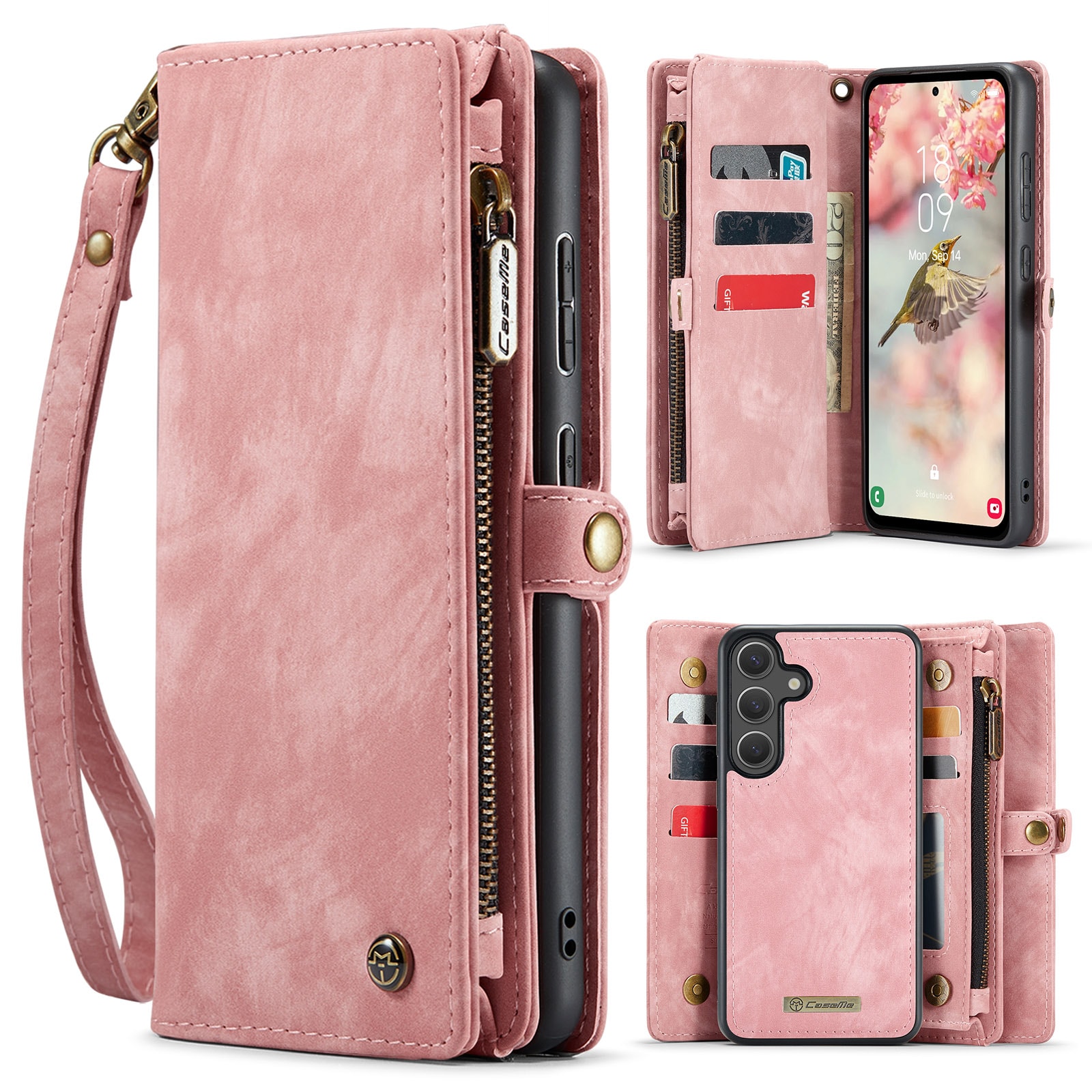 Samsung Galaxy S25 FE Romslig lommeboketui med mange kortlommer, Rosa