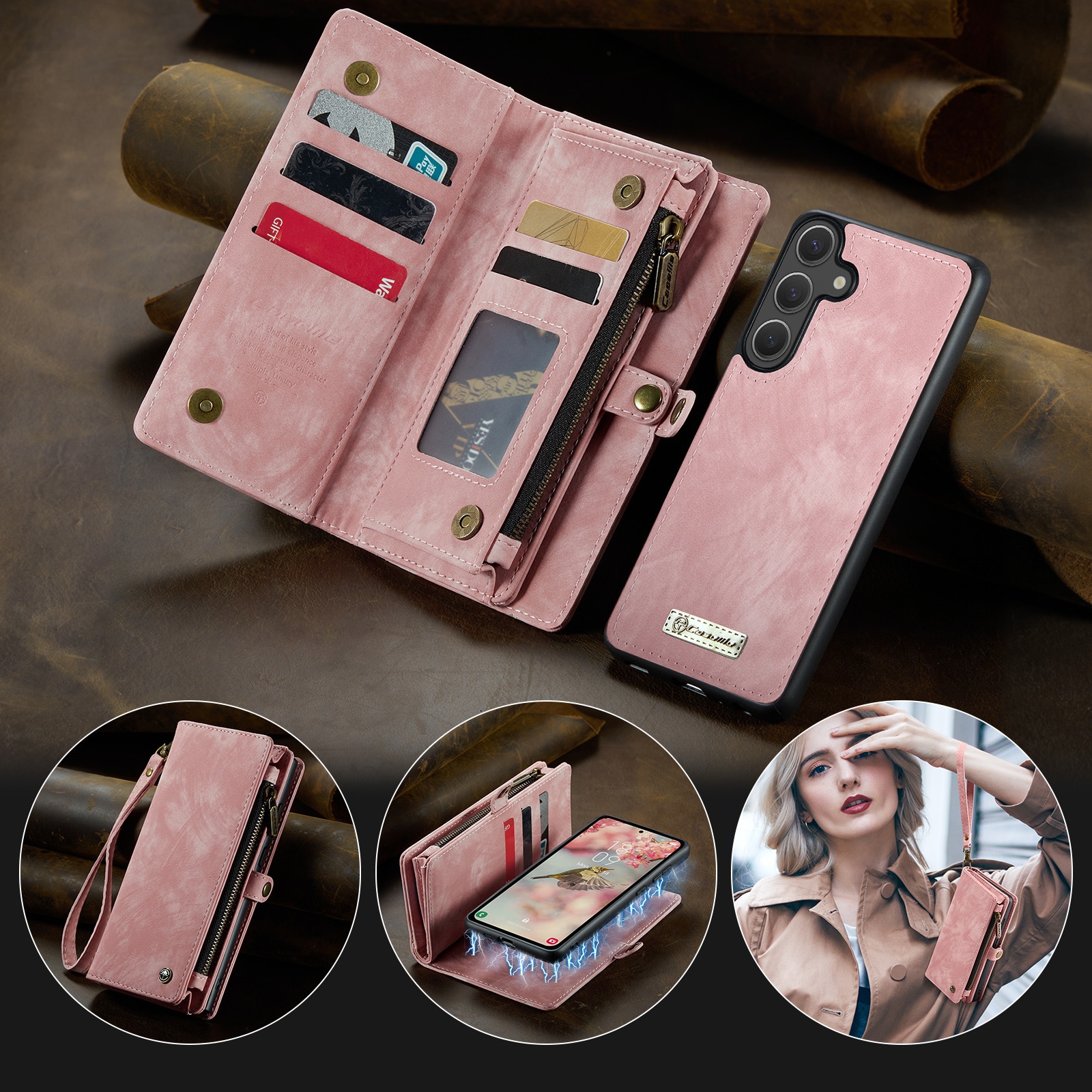 Samsung Galaxy S25 FE Romslig lommeboketui med mange kortlommer, Rosa