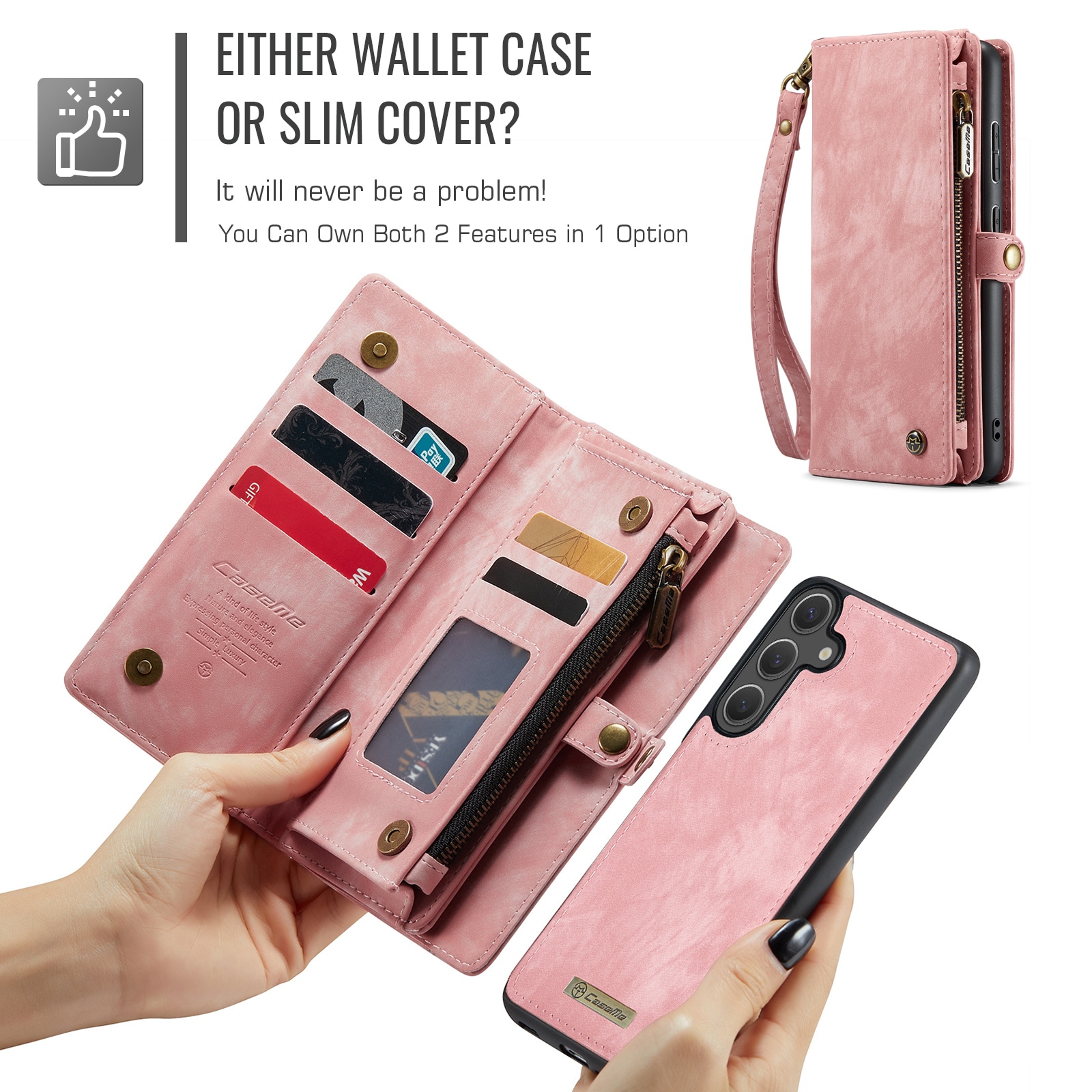 Samsung Galaxy S25 FE Romslig lommeboketui med mange kortlommer, Rosa