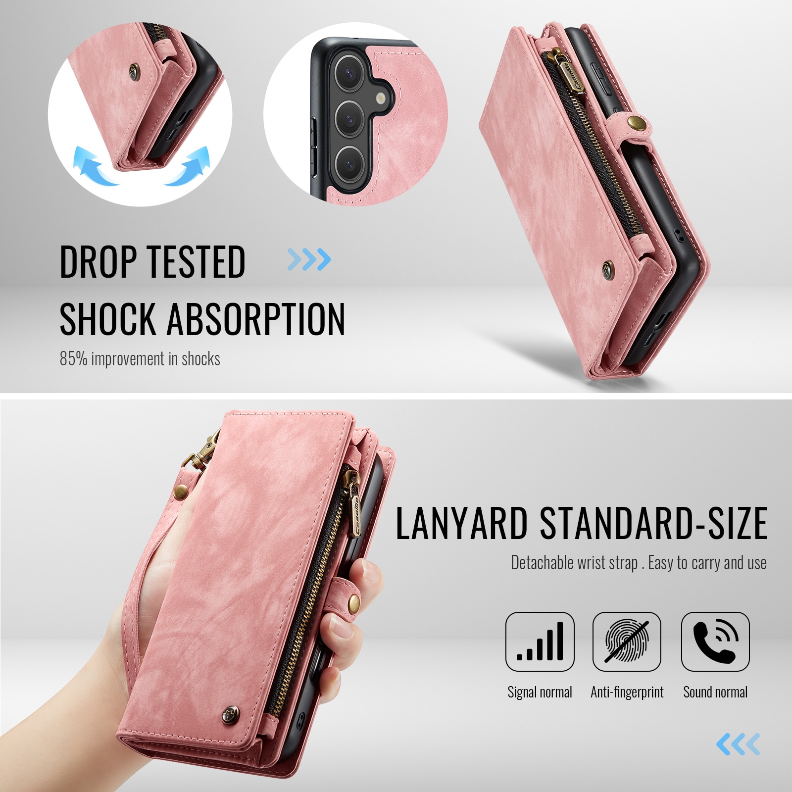 Samsung Galaxy S25 FE Romslig lommeboketui med mange kortlommer, Rosa