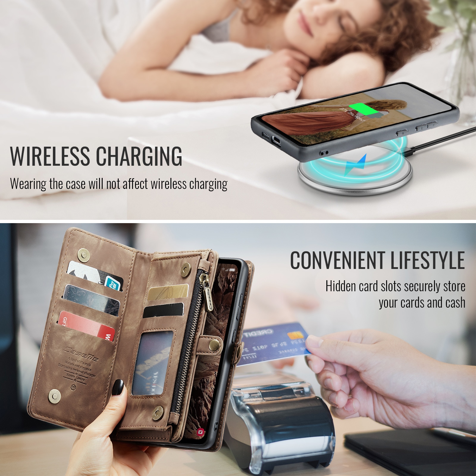 Samsung Galaxy S25 FE Romslig lommeboketui med mange kortlommer, Brun