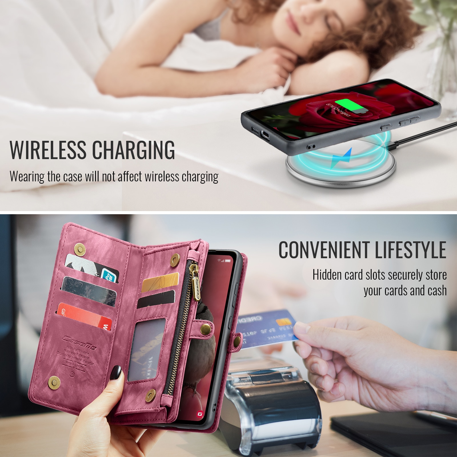Samsung Galaxy S25 FE Romslig lommeboketui med mange kortlommer, Rød