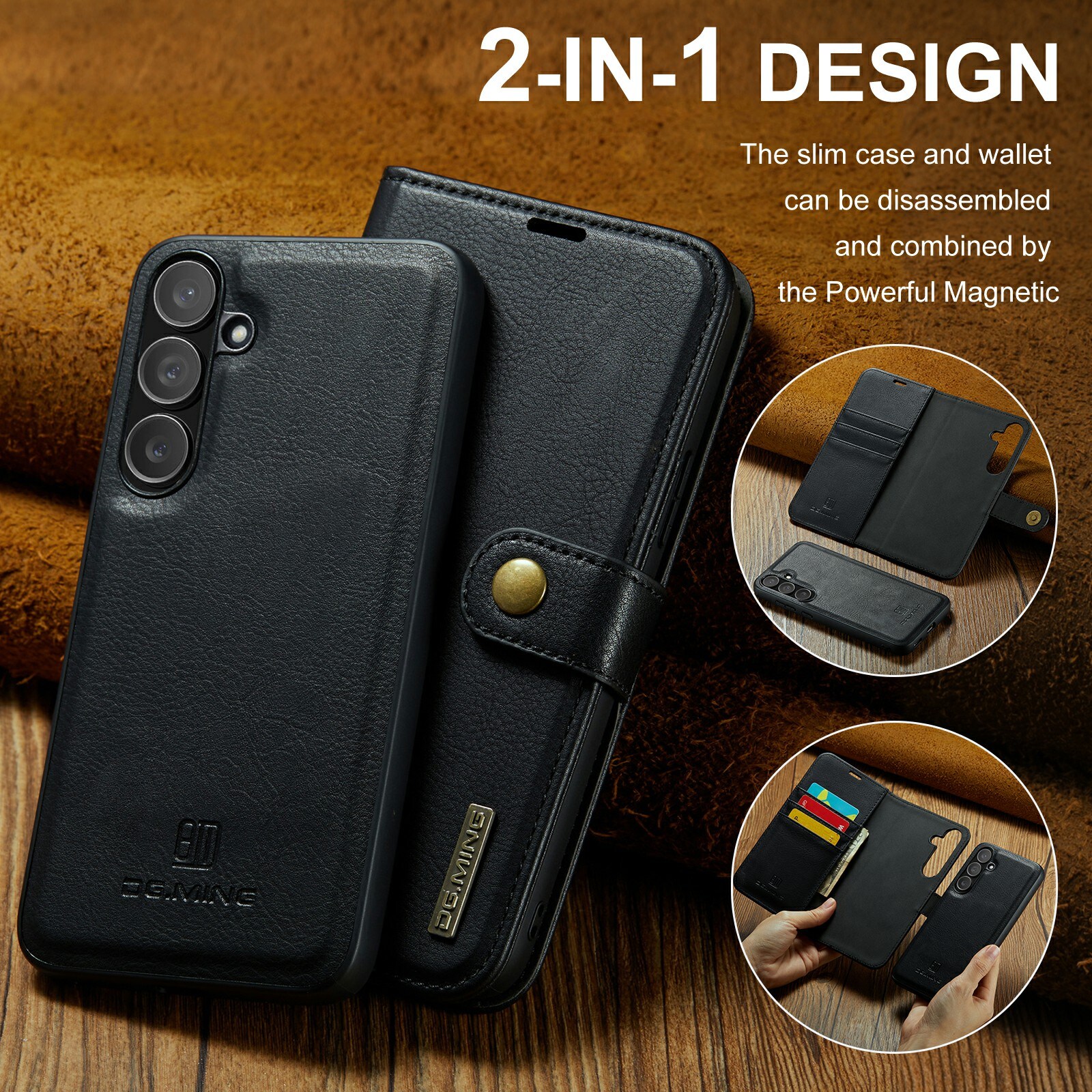 Samsung Galaxy S25 FE Lommeboketui med avtakbart deksel, Black