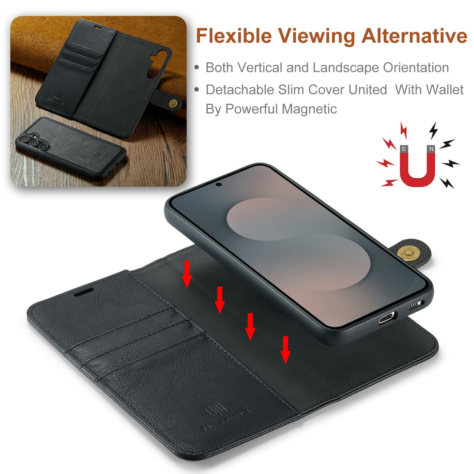 Samsung Galaxy S25 FE Lommeboketui med avtakbart deksel, Black