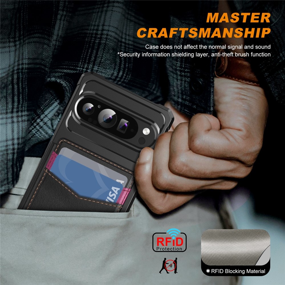 Google Pixel 10 Pro Mobildeksel med RFID-Lommebok, Svart