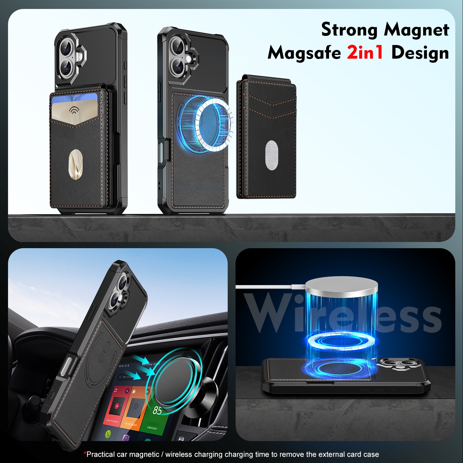 iPhone 17 Magnetisk mobildeksel med avtakbar lommebok, Svart