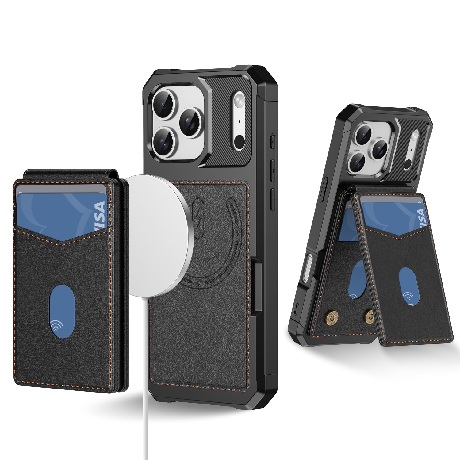 iPhone 17 Pro Max Magnetisk mobildeksel med avtakbar lommebok, Svart