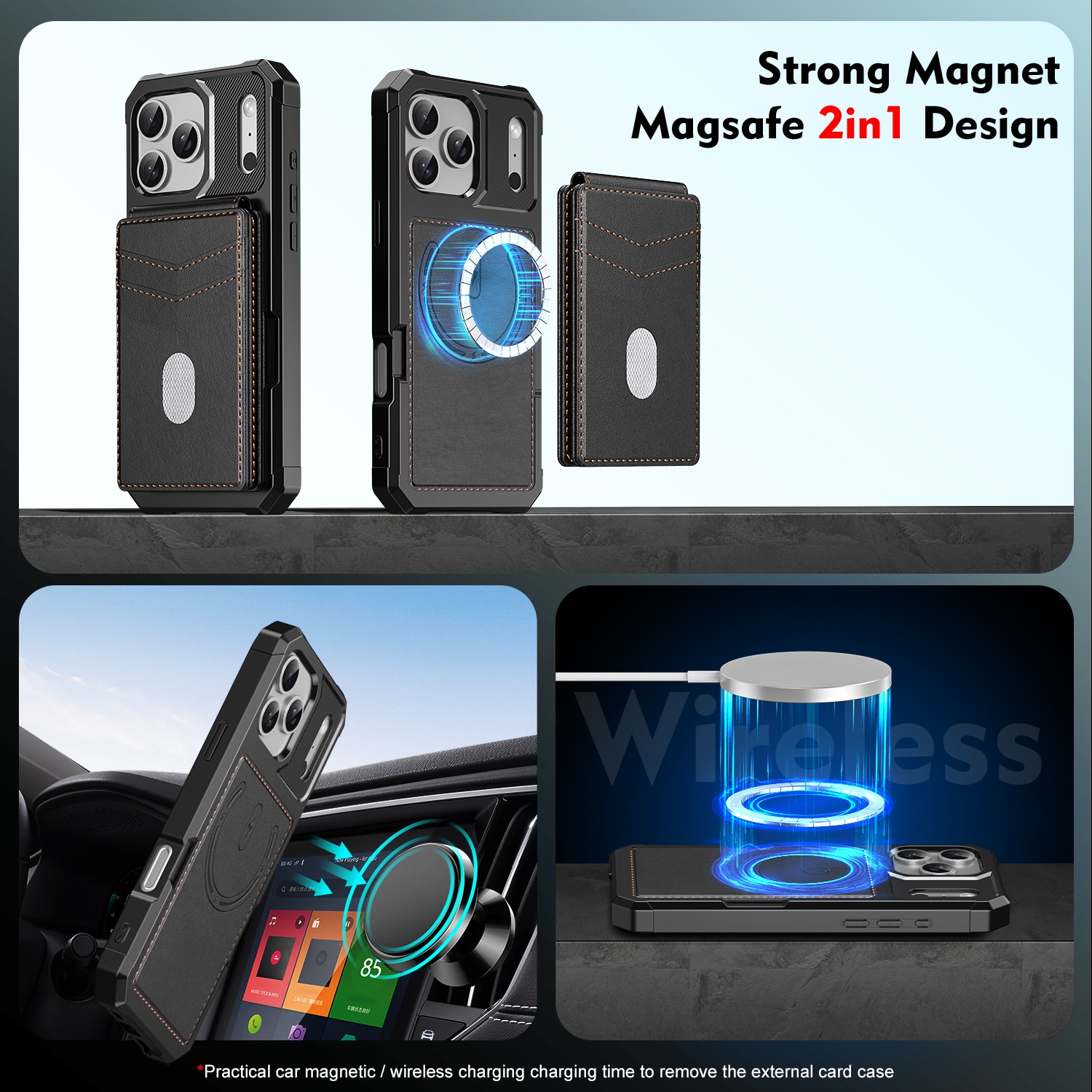 iPhone 17 Pro Max Magnetisk mobildeksel med avtakbar lommebok, Svart