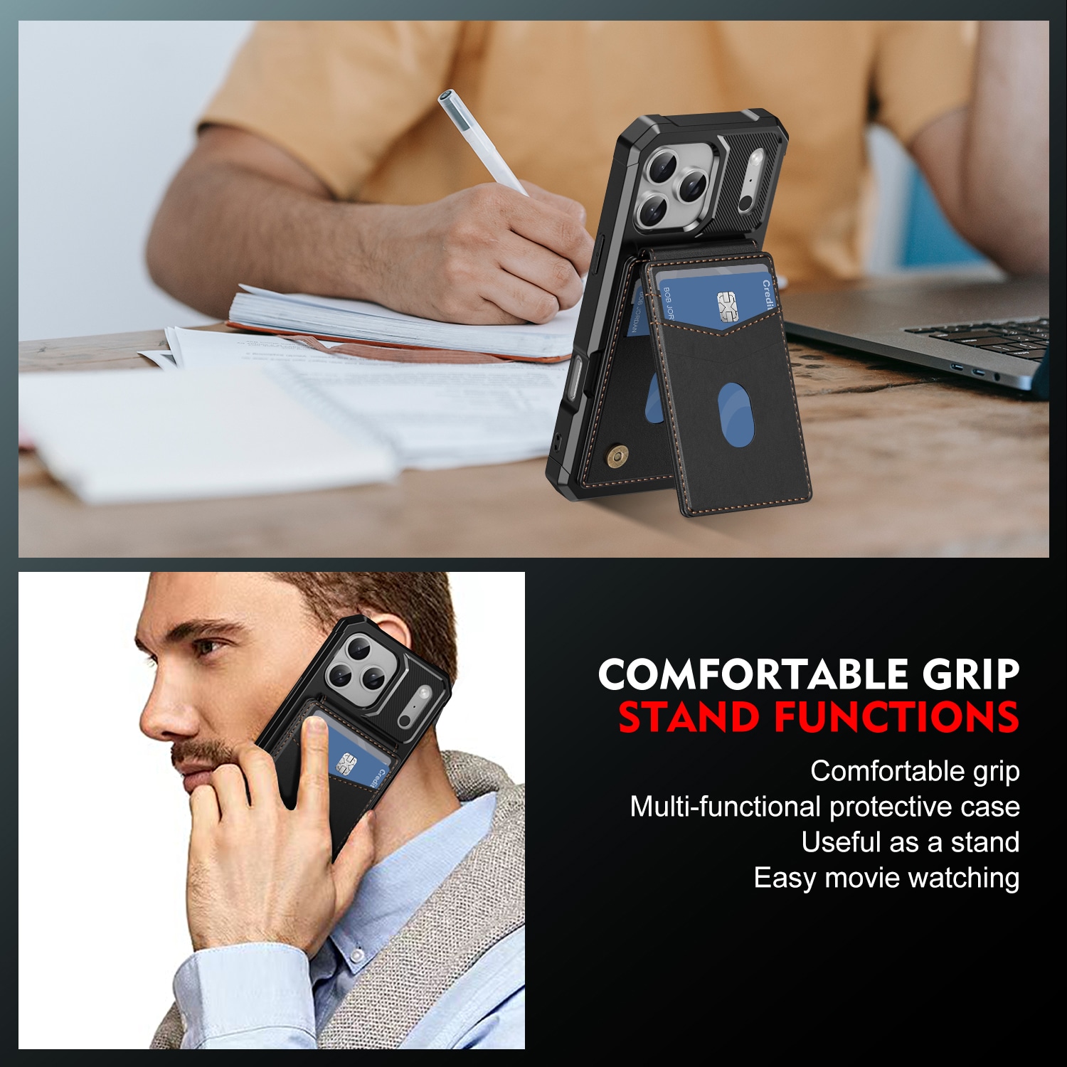 iPhone 17 Pro Max Magnetisk mobildeksel med avtakbar lommebok, Svart