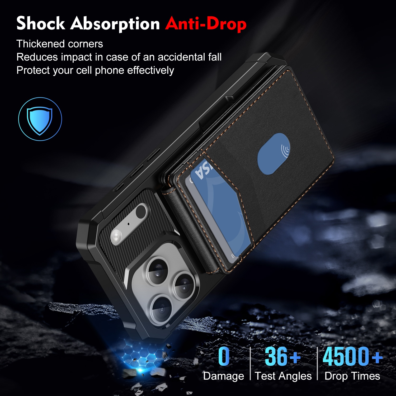 iPhone 17 Pro Max Magnetisk mobildeksel med avtakbar lommebok, Svart