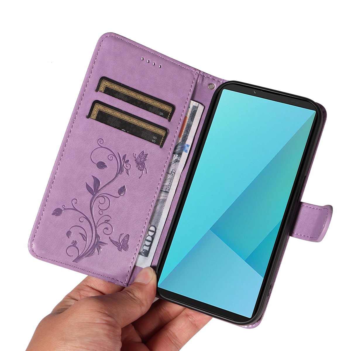 Sony Xperia 10 VII Mobiletui med sommerfugler, Lilla