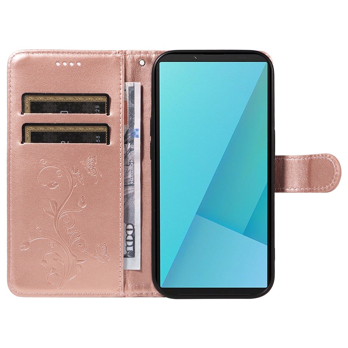Sony Xperia 10 VII Mobiletui med sommerfugler, Rosegull