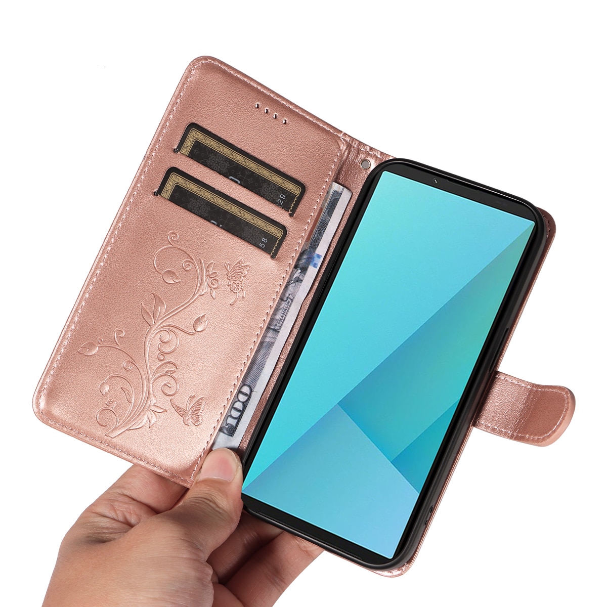 Sony Xperia 10 VII Mobiletui med sommerfugler, Rosegull