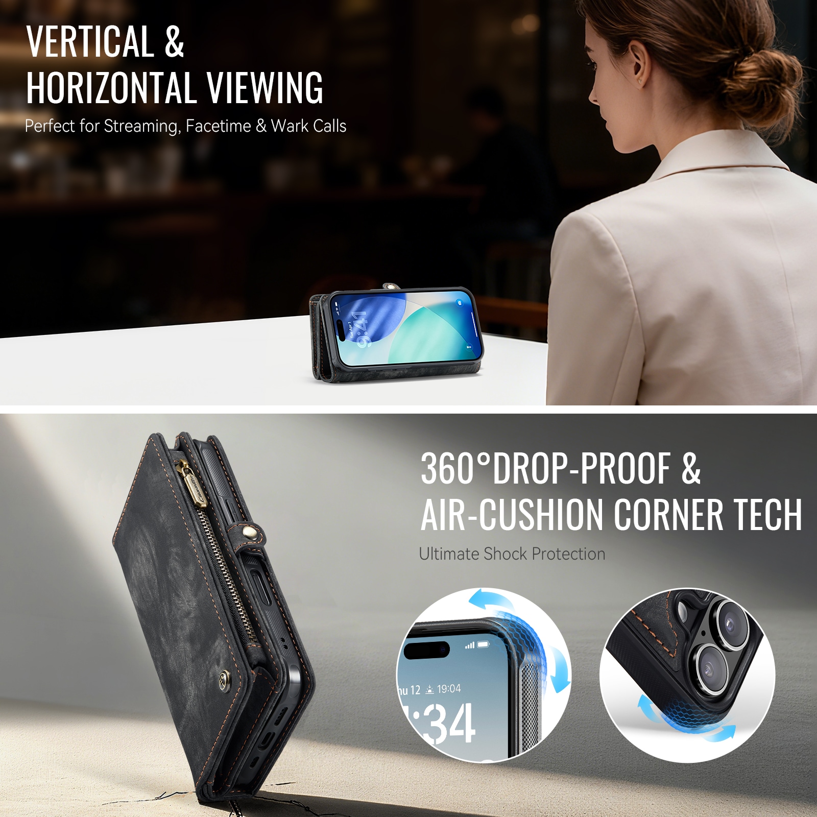 iPhone 17 Romslig lommeboketui med mange kortlommer, Grå