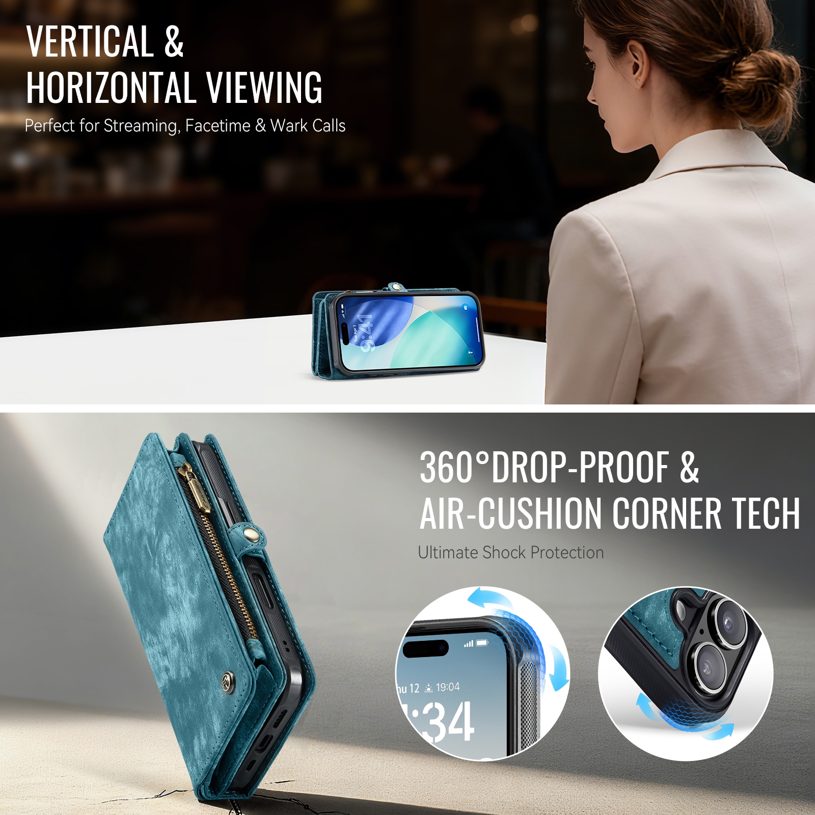 iPhone 17 Romslig lommeboketui med mange kortlommer, Blå