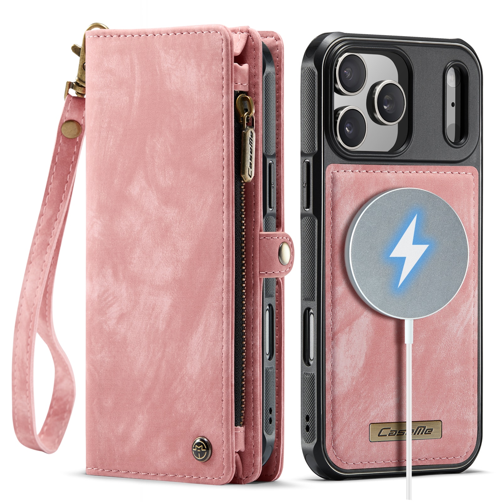 iPhone 17 Pro Romslig lommeboketui med mange kortlommer, Rosa