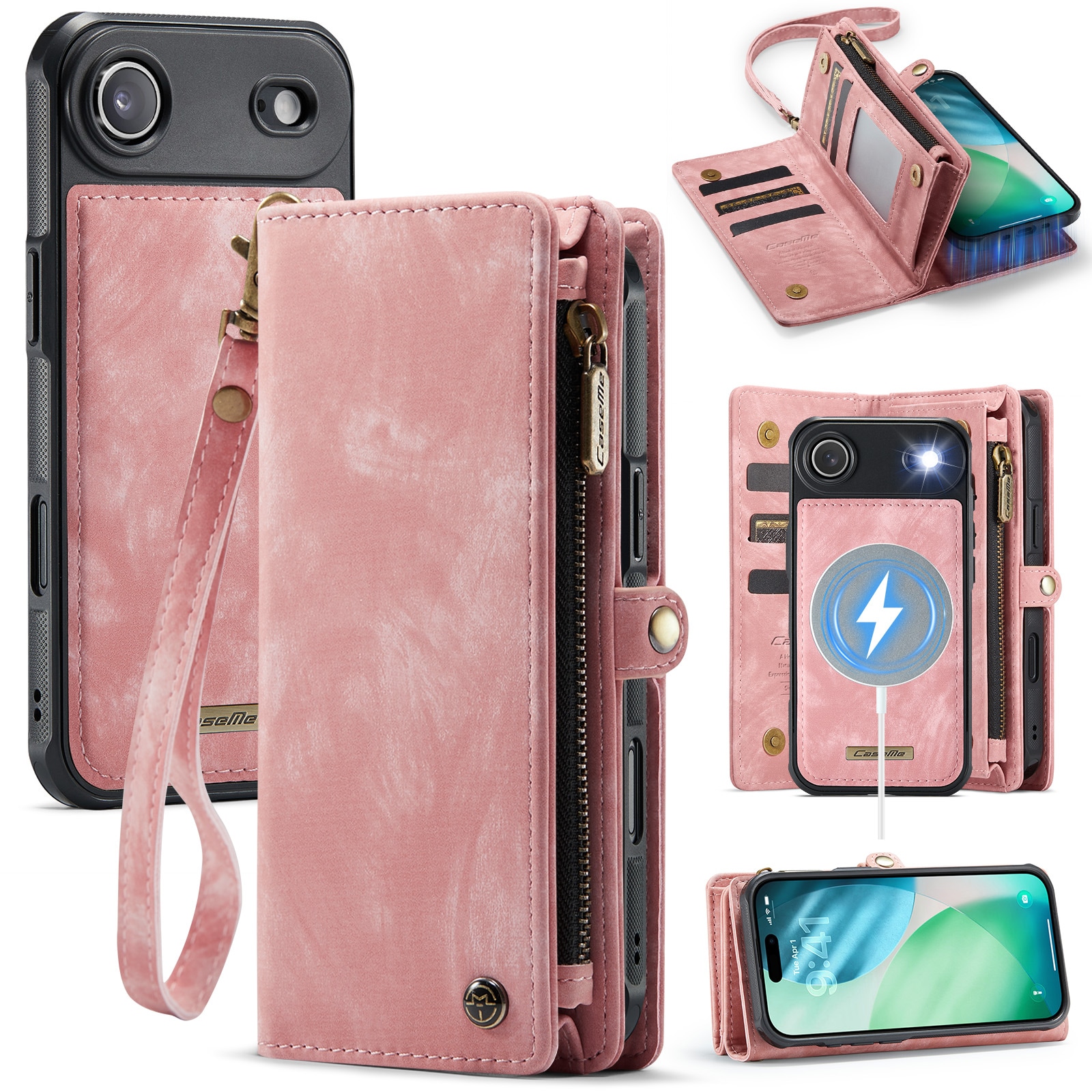 iPhone Air Romslig lommeboketui med mange kortlommer, Rosa