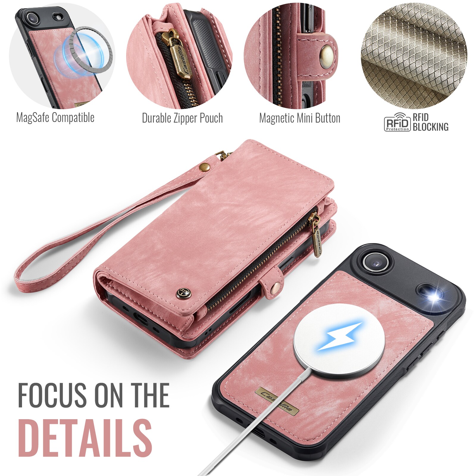 iPhone Air Romslig lommeboketui med mange kortlommer, Rosa