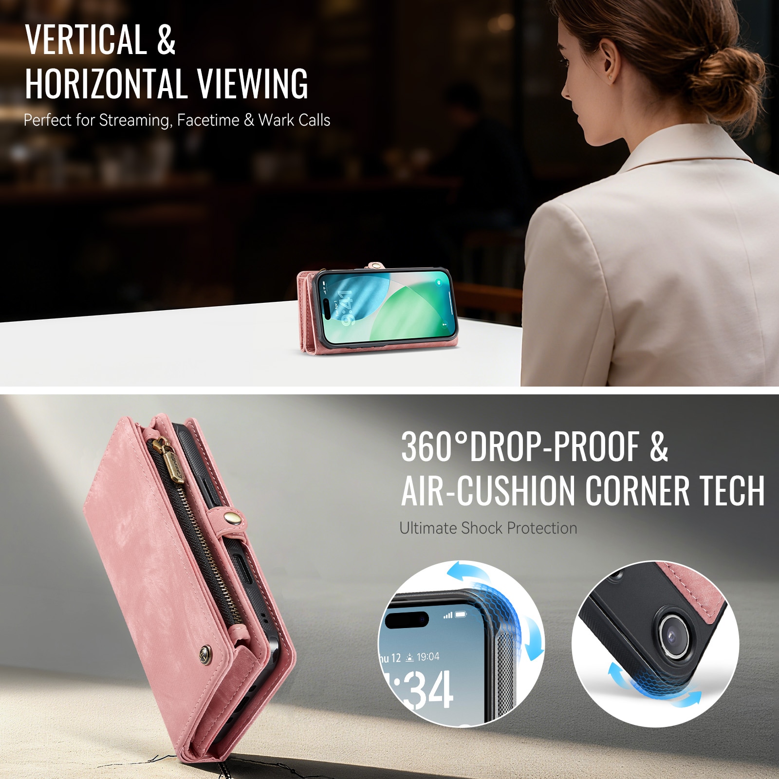 iPhone Air Romslig lommeboketui med mange kortlommer, Rosa