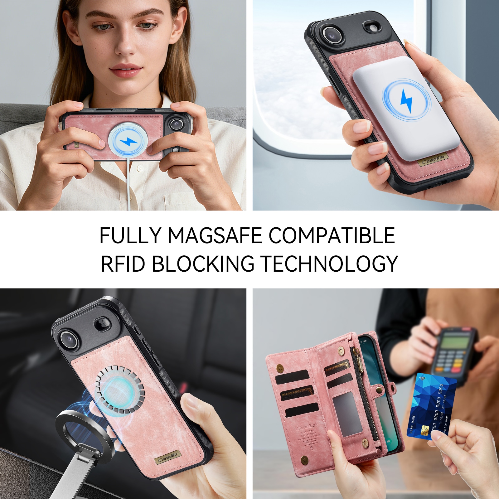 iPhone Air Romslig lommeboketui med mange kortlommer, Rosa