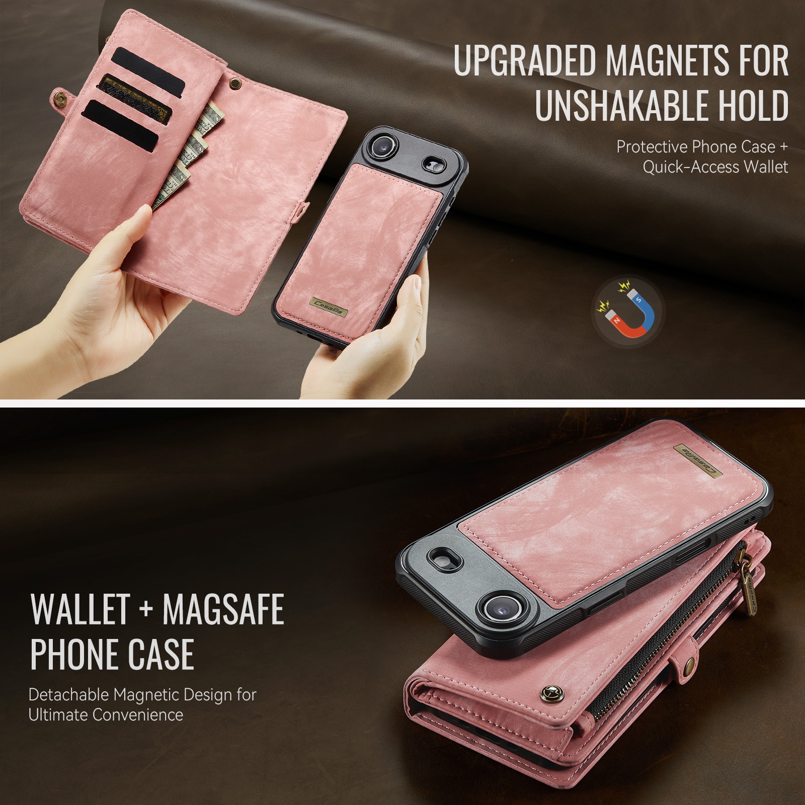 iPhone Air Romslig lommeboketui med mange kortlommer, Rosa